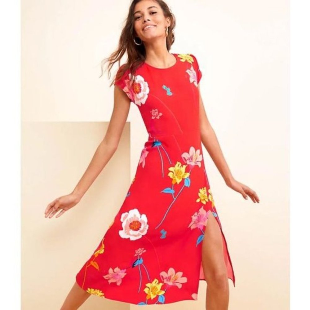 NEW LOFT LILY CAP SLEEVE MIDI DRESS sz 8